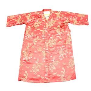 Tang Yi Robe Womens 16 Red Short Sleeve VNeck Embroidered Open Front Knee Length